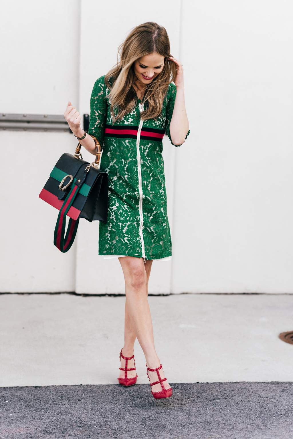 High end and affordable Stripe Dionysus and Green Dress • The Fashion Fuse
