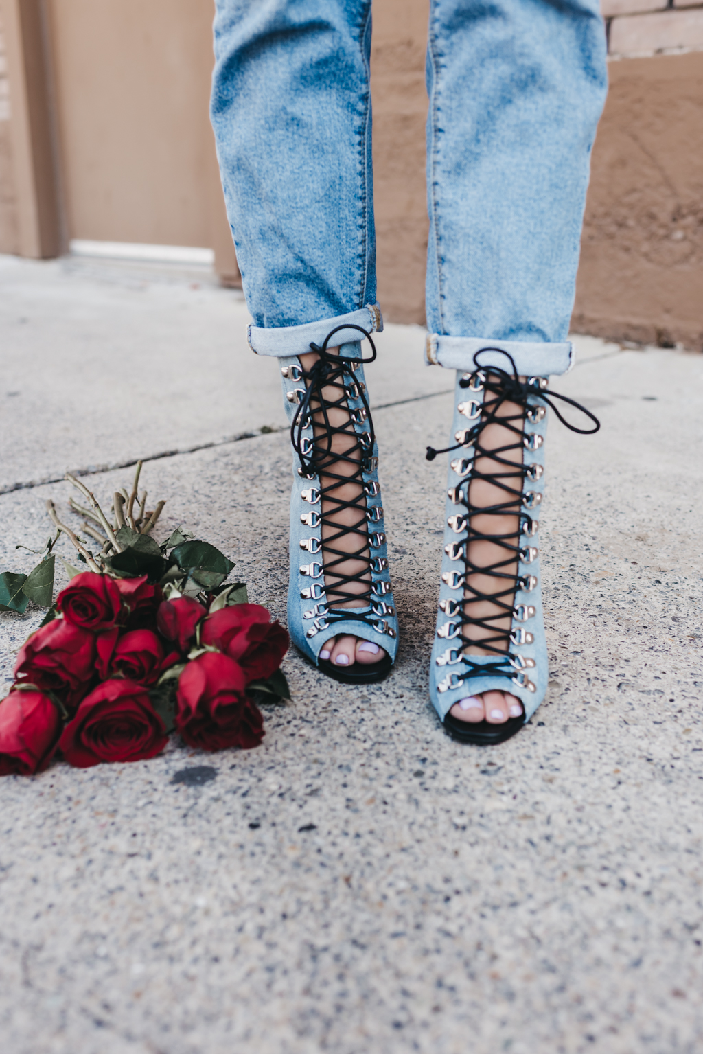 Denim lace up boots online